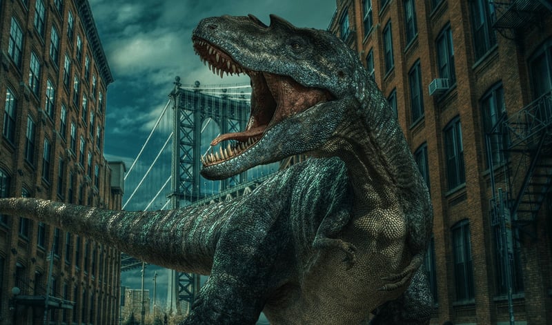 Dinosaur in Modern City